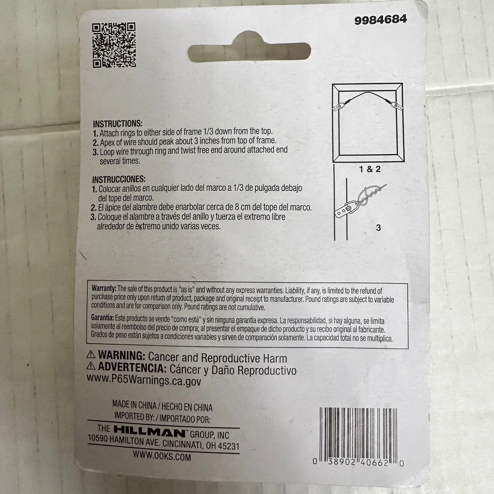 OOK 50 lb Stainless Steel Hanging Wire & 100 lb Picture Wire 9 ft Lot of 2